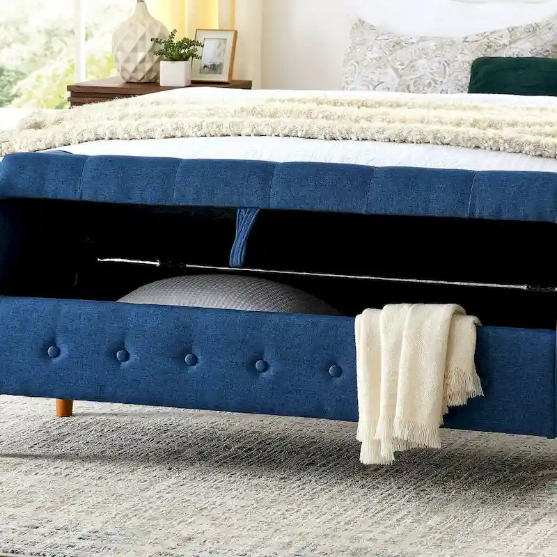 Banc de rangement capitonné à 62 boutons, en lin, pour chambre à coucher