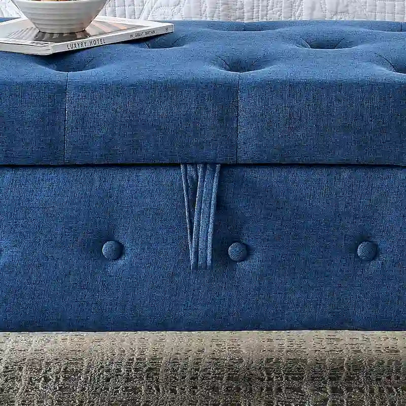 Banc de rangement capitonné à 62 boutons, en lin, pour chambre à coucher