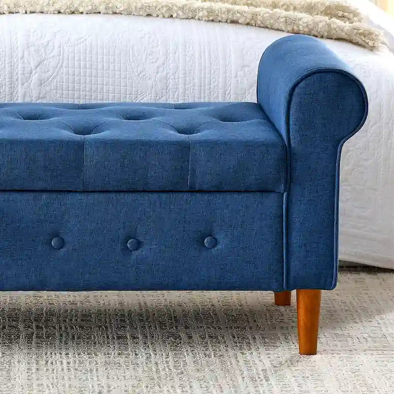 Banc de rangement capitonné à 62 boutons, en lin, pour chambre à coucher
