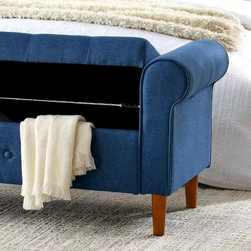 Banc de rangement capitonné à 62 boutons, en lin, pour chambre à coucher