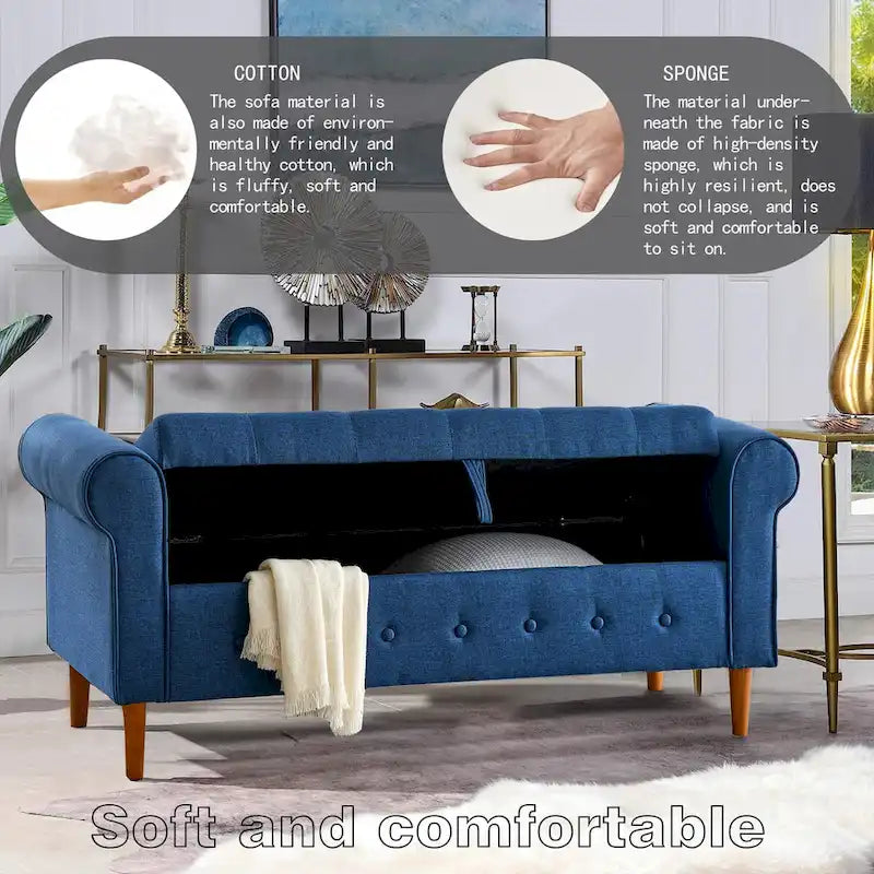 Banc de rangement capitonné à 62 boutons, en lin, pour chambre à coucher