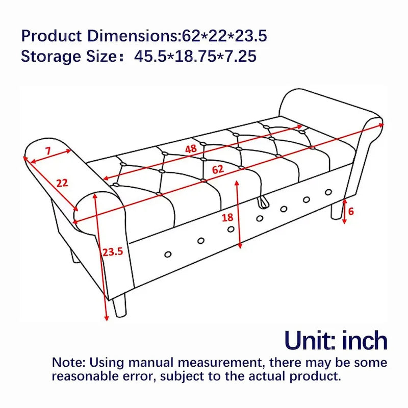 Banc de rangement capitonné à 62 boutons, en lin, pour chambre à coucher