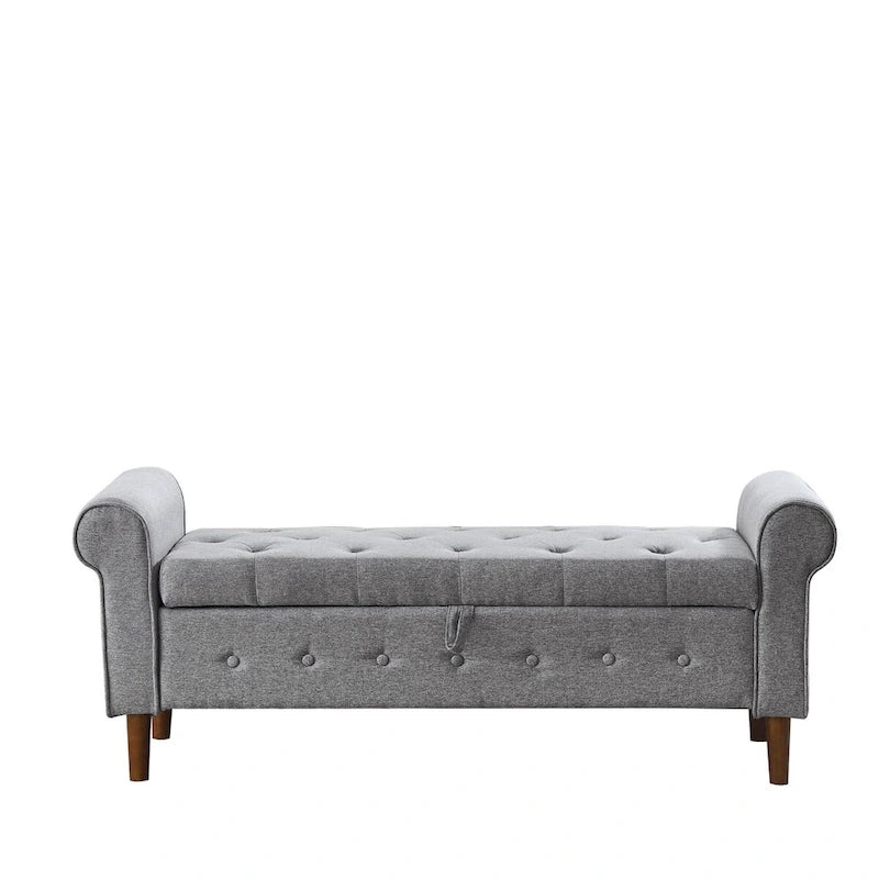 Banc de rangement capitonné à 62 boutons, en lin, pour chambre à coucher