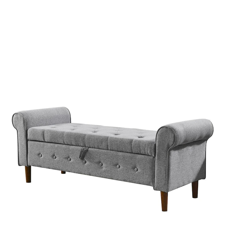 Banc de rangement capitonné à 62 boutons, en lin, pour chambre à coucher