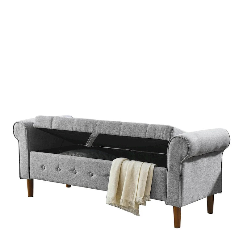 Banc de rangement capitonné à 62 boutons, en lin, pour chambre à coucher