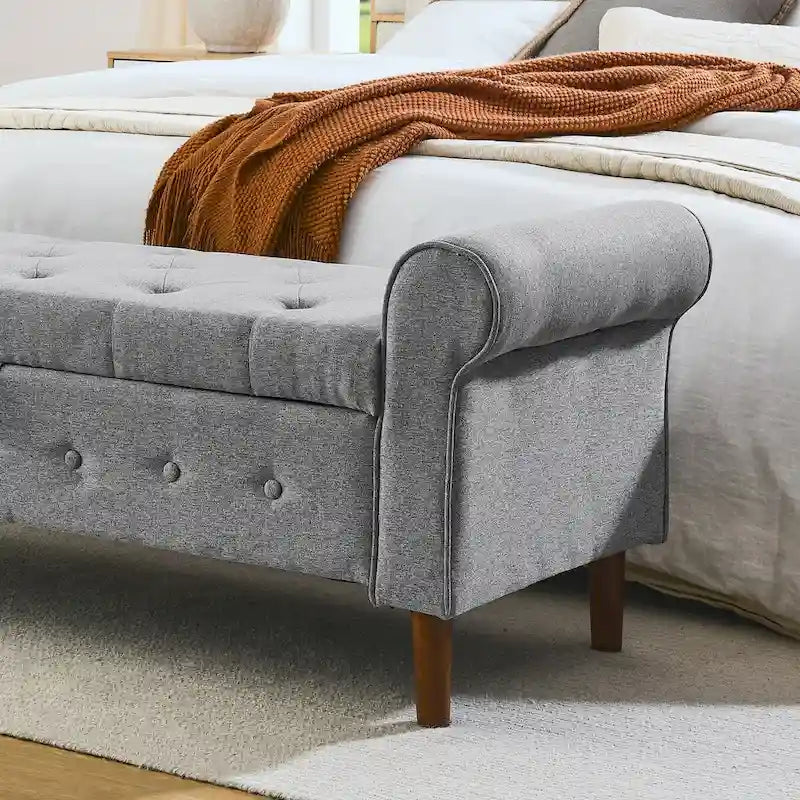 Banc de rangement capitonné à 62 boutons, en lin, pour chambre à coucher