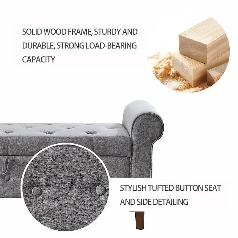 Banc de rangement capitonné à 62 boutons, en lin, pour chambre à coucher