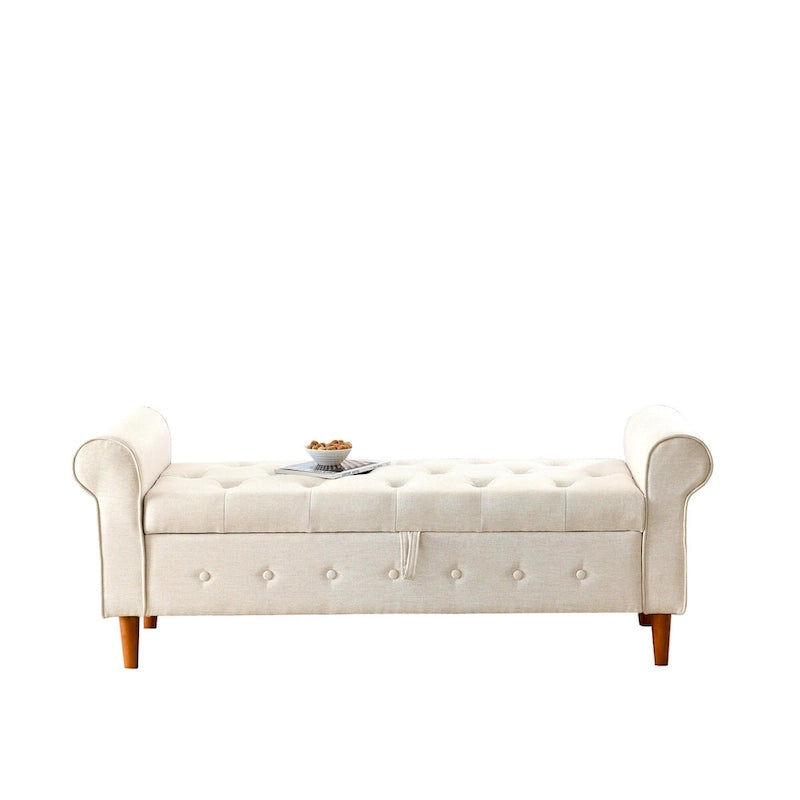 Banc de rangement capitonné à 62 boutons, en lin, pour chambre à coucher