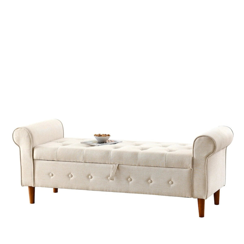 Banc de rangement capitonné à 62 boutons, en lin, pour chambre à coucher
