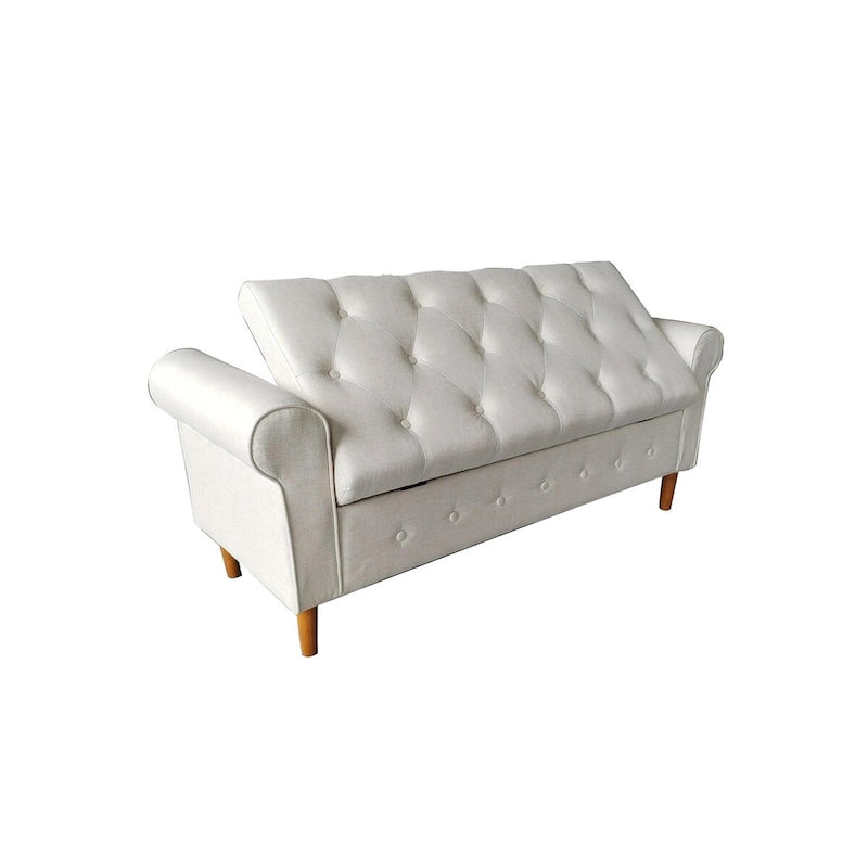 Banc de rangement capitonné à 62 boutons, en lin, pour chambre à coucher