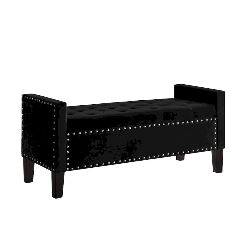 Banc de rangement capitonné avec garniture cloutée et accoudoirs