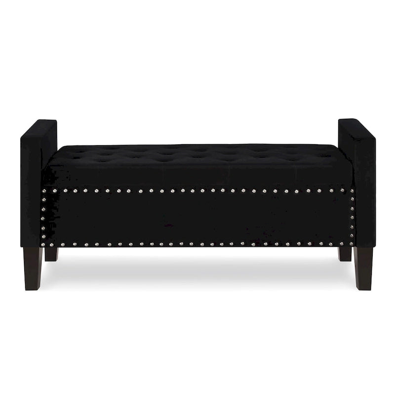 Banc de rangement capitonné avec garniture cloutée et accoudoirs