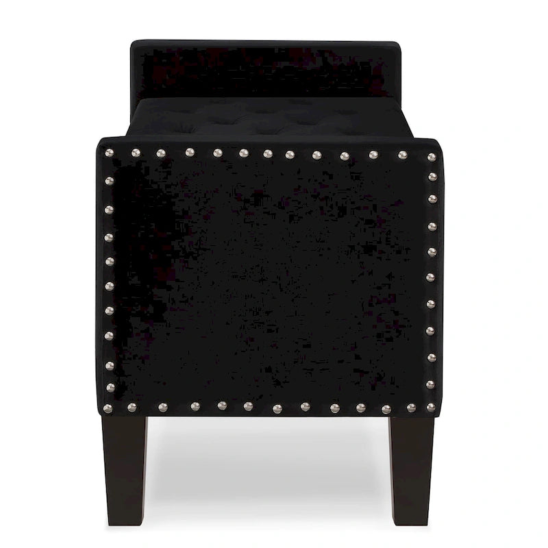 Banc de rangement capitonné avec garniture cloutée et accoudoirs