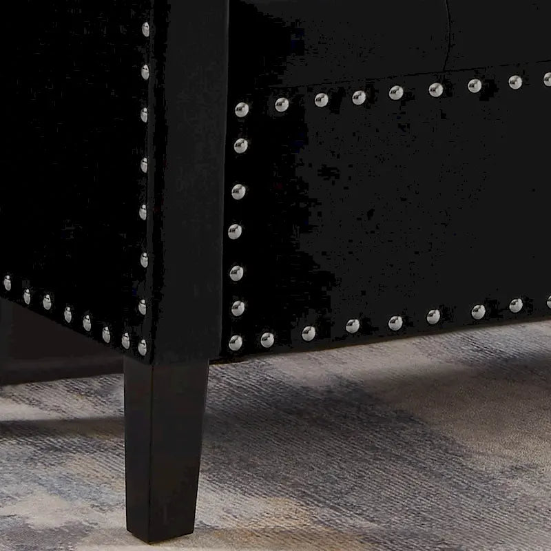 Banc de rangement capitonné avec garniture cloutée et accoudoirs