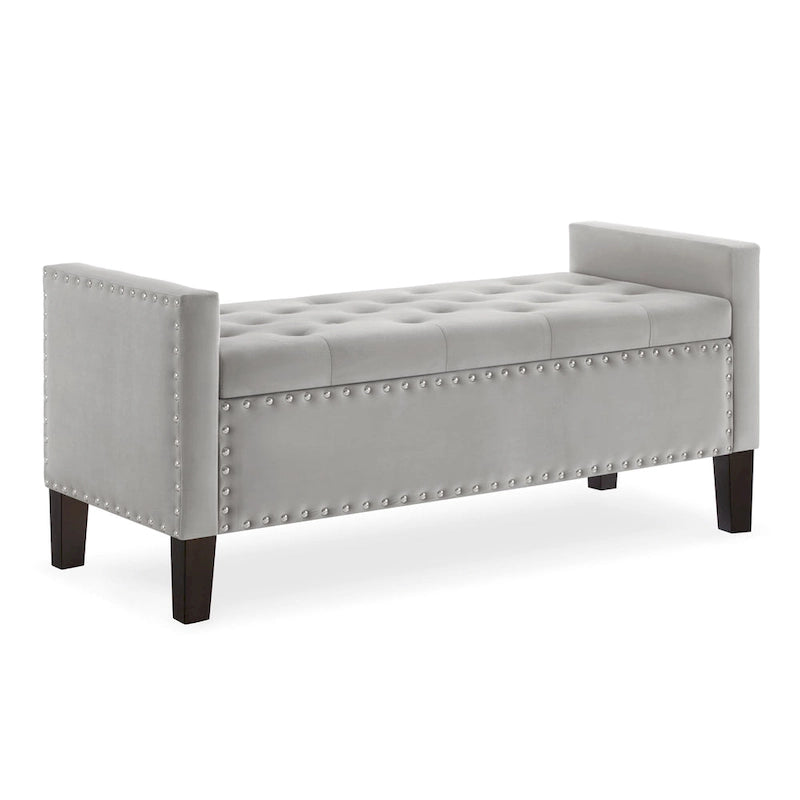 Banc de rangement capitonné avec garniture cloutée et accoudoirs