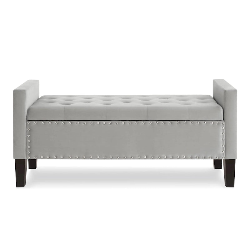 Banc de rangement capitonné avec garniture cloutée et accoudoirs