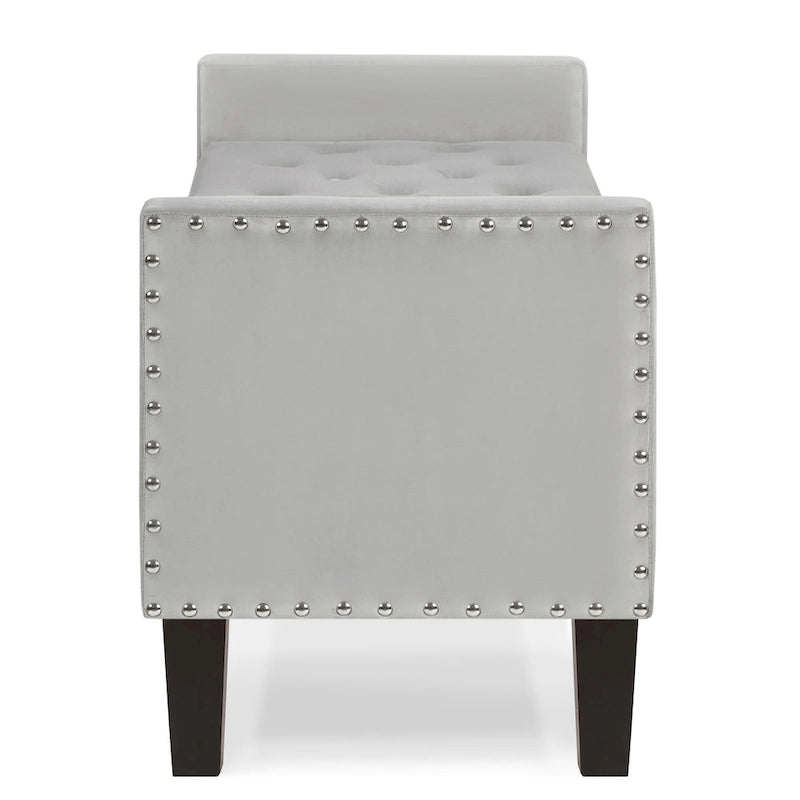 Banc de rangement capitonné avec garniture cloutée et accoudoirs