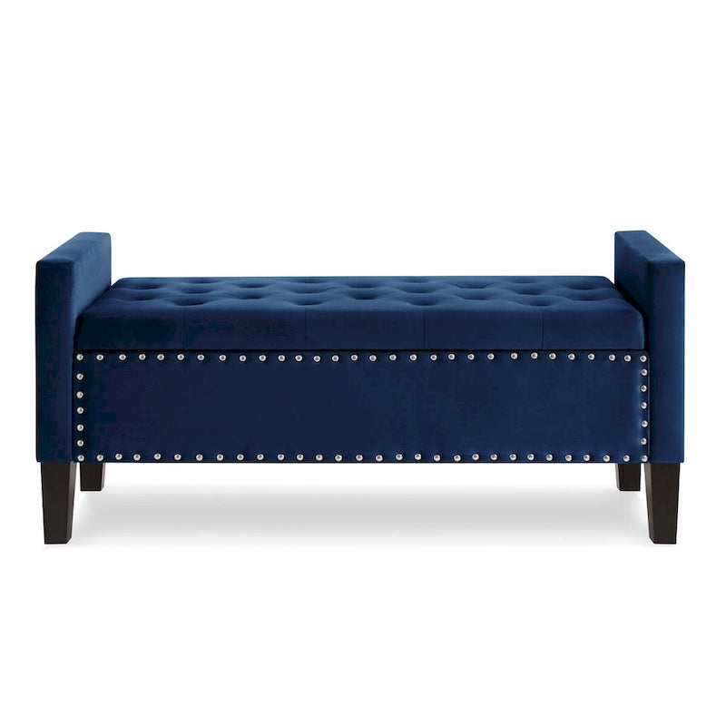 Banc de rangement capitonné avec garniture cloutée et accoudoirs