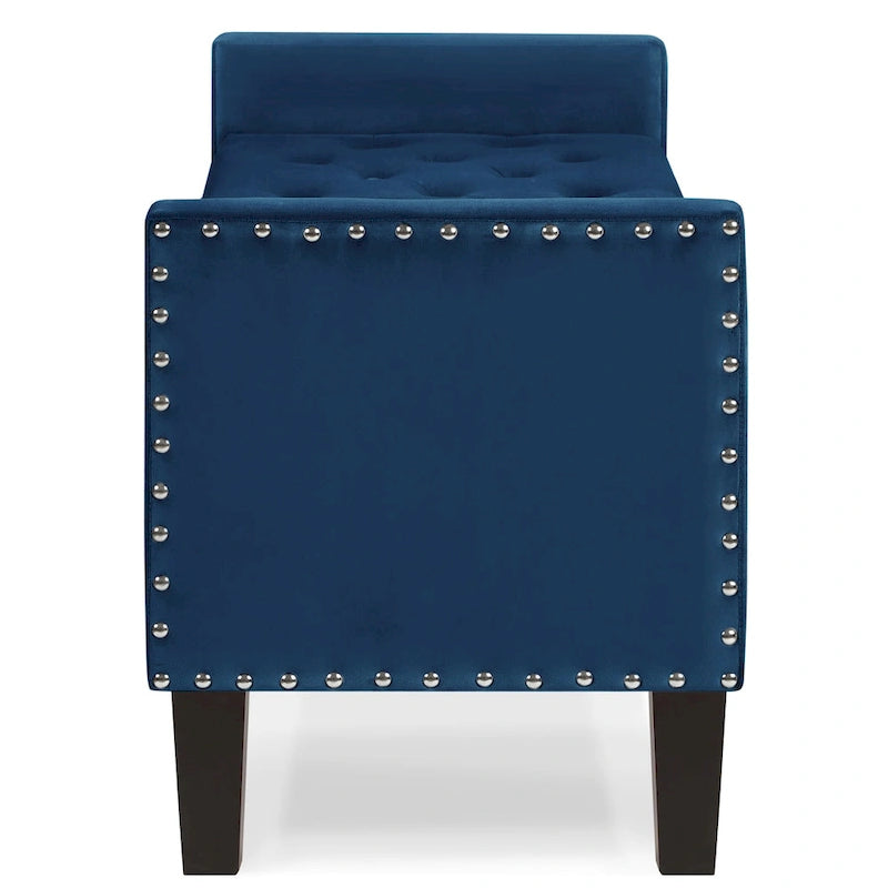 Banc de rangement capitonné avec garniture cloutée et accoudoirs