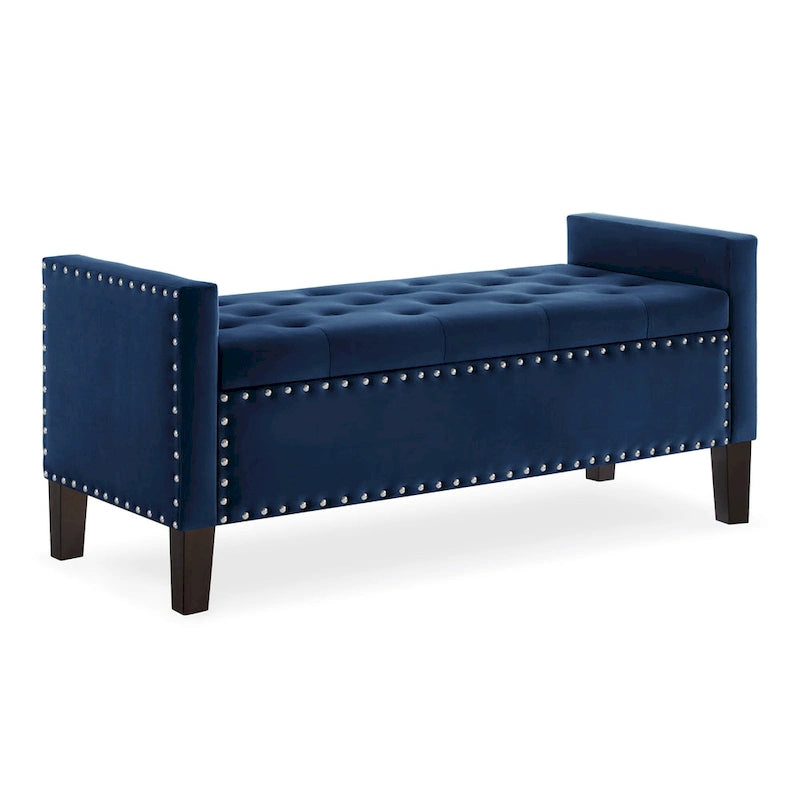 Banc de rangement capitonné avec garniture cloutée et accoudoirs