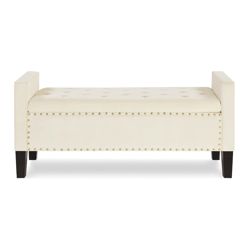 Banc de rangement capitonné avec garniture cloutée et accoudoirs