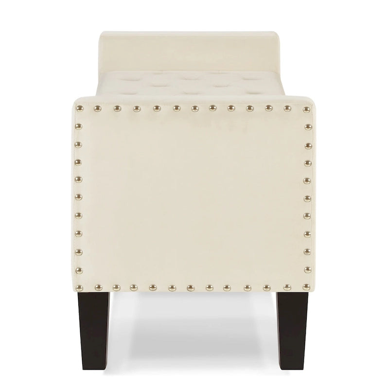 Banc de rangement capitonné avec garniture cloutée et accoudoirs