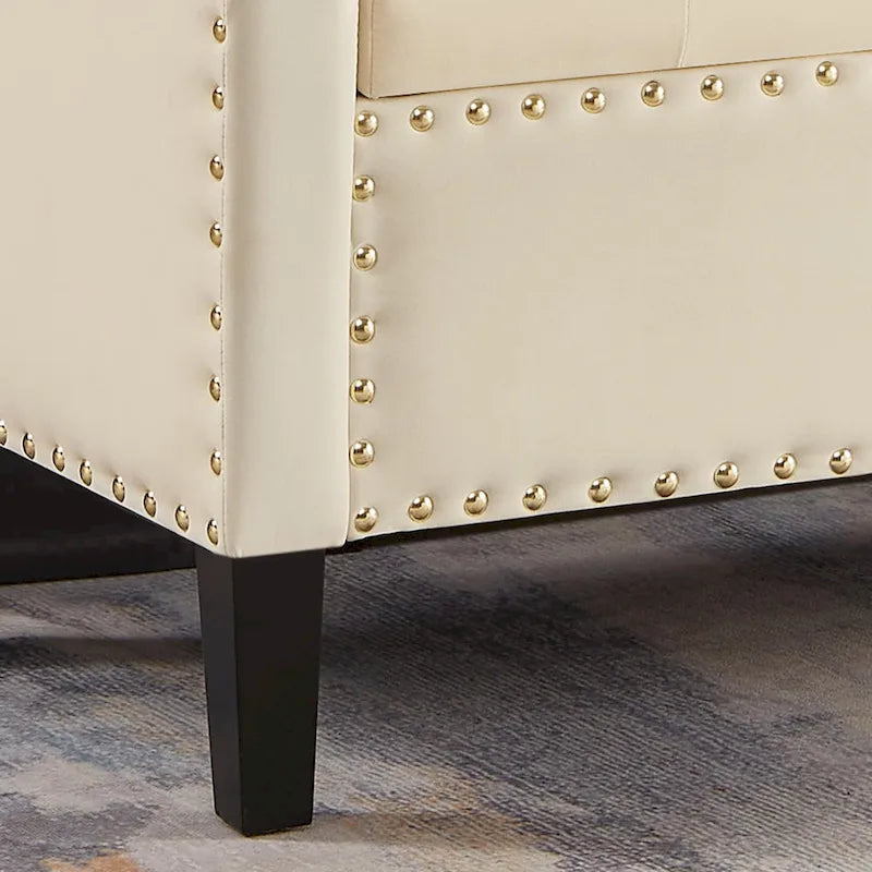 Banc de rangement capitonné avec garniture cloutée et accoudoirs