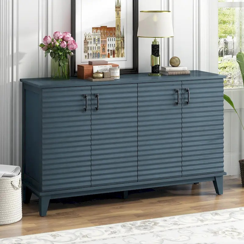 Bahut avec 4 portes, grand buffet de rangement avec étagères réglables et poignées en métal pour cuisine, salon, salle à manger