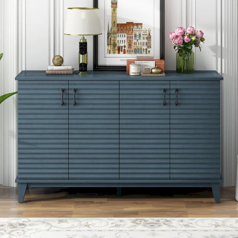 Bahut avec 4 portes, grand buffet de rangement avec étagères réglables et poignées en métal pour cuisine, salon, salle à manger