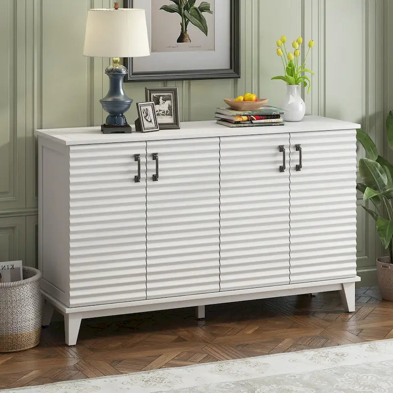 Bahut avec 4 portes, grand buffet de rangement avec étagères réglables et poignées en métal pour cuisine, salon, salle à manger