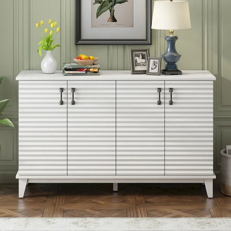 Bahut avec 4 portes, grand buffet de rangement avec étagères réglables et poignées en métal pour cuisine, salon, salle à manger