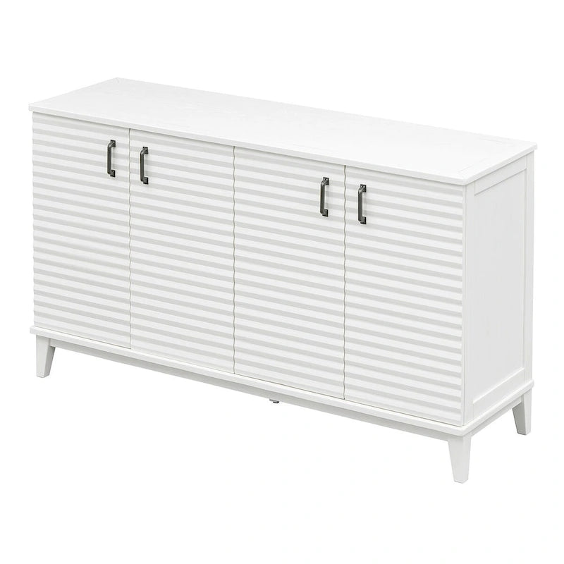 Bahut avec 4 portes, grand buffet de rangement avec étagères réglables et poignées en métal pour cuisine, salon, salle à manger