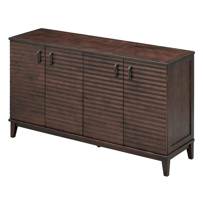 Bahut avec 4 portes, grand buffet de rangement avec étagères réglables et poignées en métal pour cuisine, salon, salle à manger