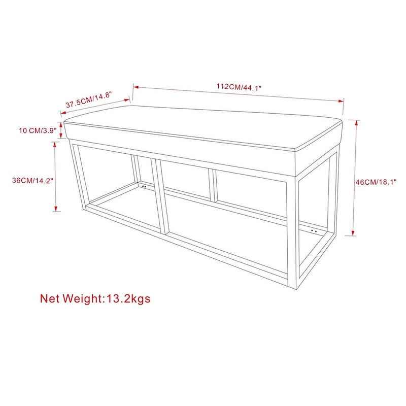 Banc ottoman rectangulaire contemporain de 44 pouces de large - 14,6 P x 44 L x 18,5 H