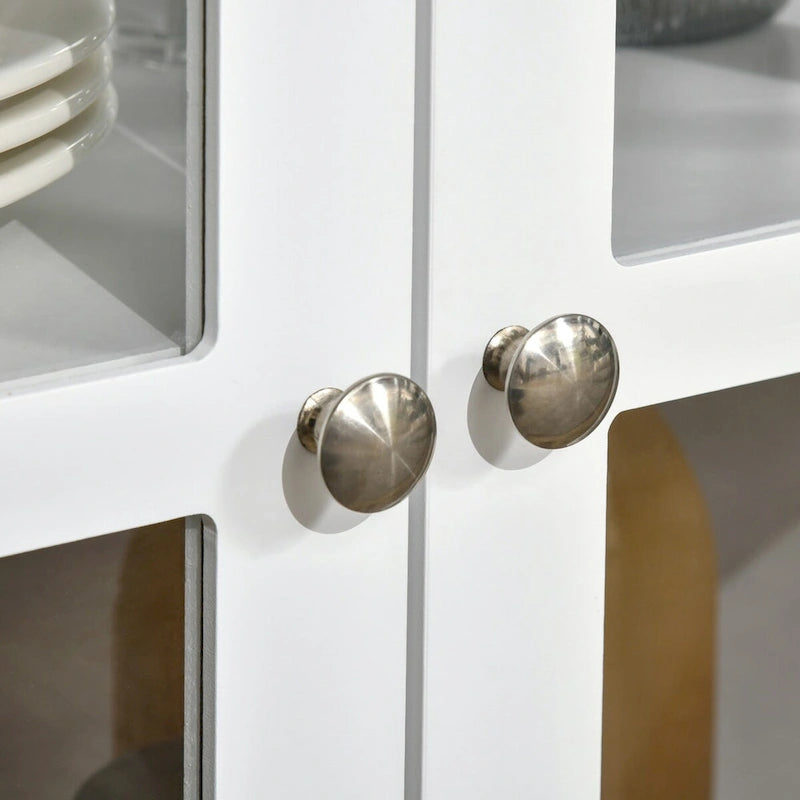 Bahut, buffet avec 4 portes en verre trempé et étagère de rangement réglable, crédence, blanc