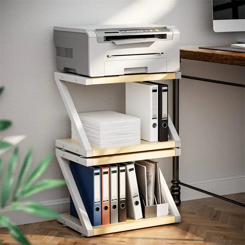Support d'Imprimante de Bureau avec 2 Niveaux d'Étagères de Rangement en Bois - 17,36x11,26x11,34