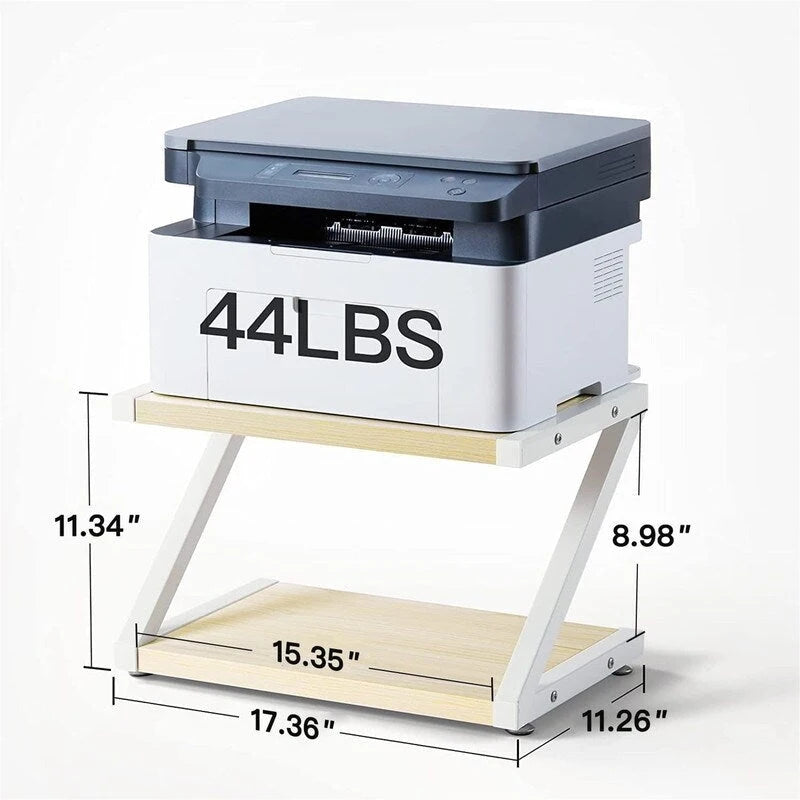 Support d'Imprimante de Bureau avec 2 Niveaux d'Étagères de Rangement en Bois - 17,36x11,26x11,34