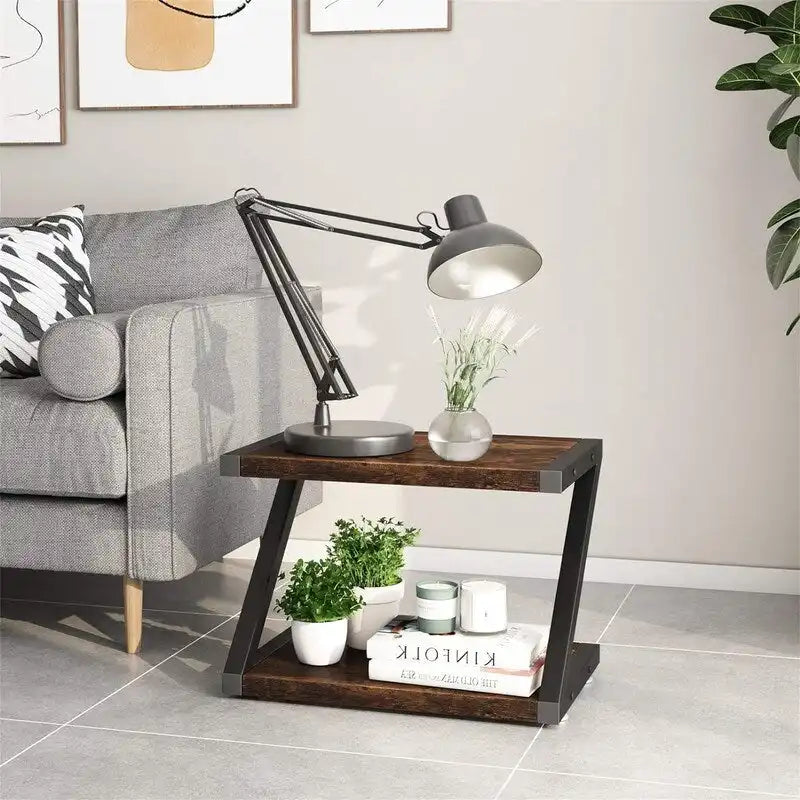 Support d'Imprimante de Bureau avec 2 Niveaux d'Étagères de Rangement en Bois - 17,36x11,26x11,34