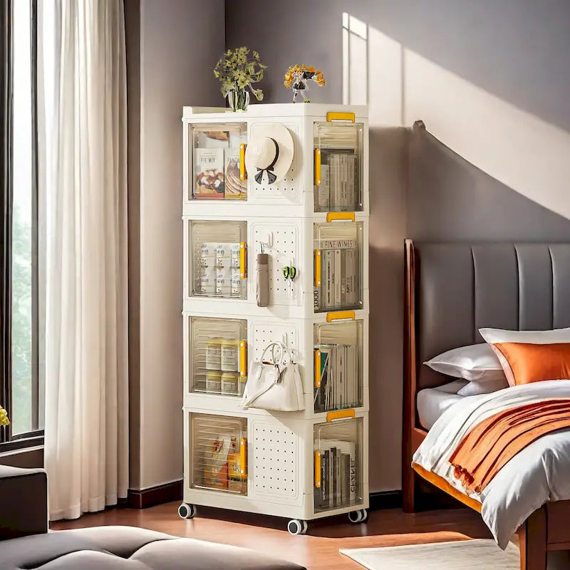 Étagère de rangement roulante à 4 niveaux avec roulettes, grands bacs de rangement, organiseur de rangement utilitaire multifonction mobile