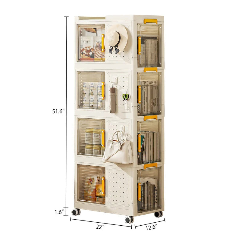 Étagère de rangement roulante à 4 niveaux avec roulettes, grands bacs de rangement, organiseur de rangement utilitaire multifonction mobile