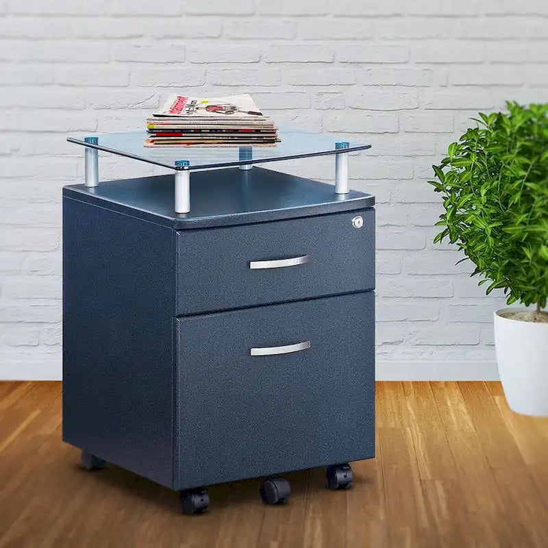Rolling File Cabinet with Glass Top