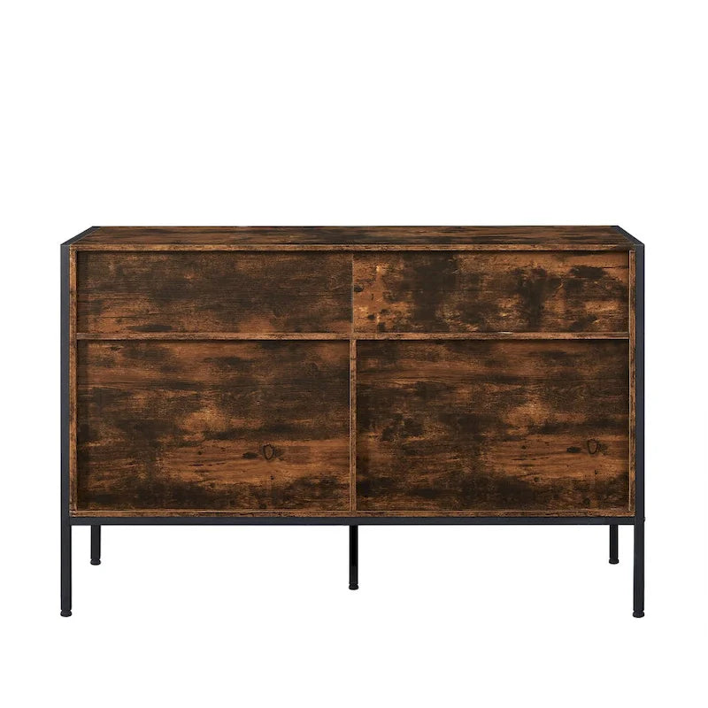 Commode de rangement en bois à 7 tiroirs, armoire à vêtements solide avec cadre en acier robuste, 123,4 cm L x 40 cm P x 79,3 cm H, marron rustique