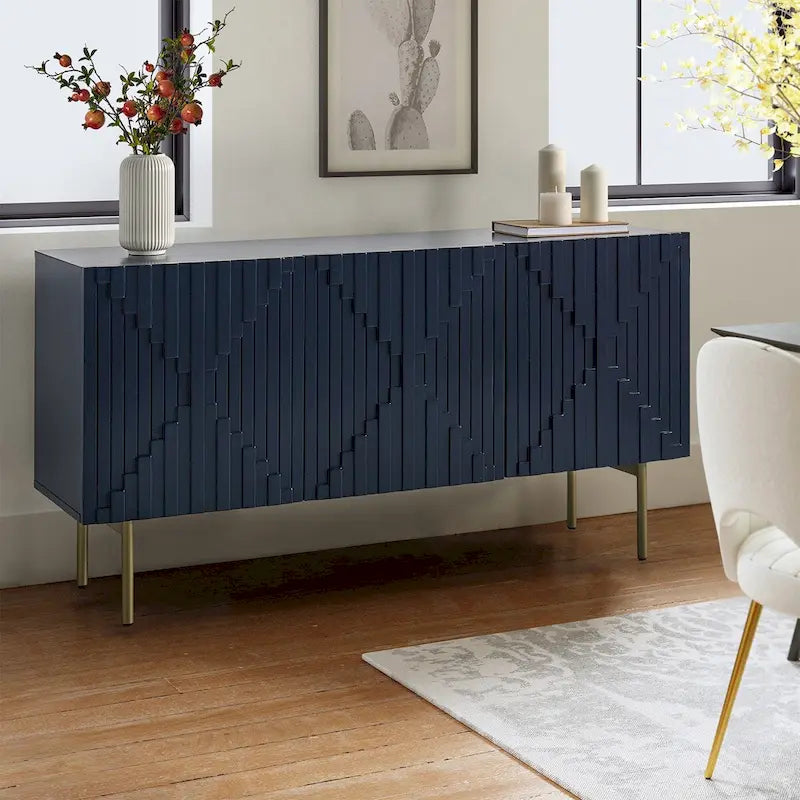 Buffet moderne de 58 po de largeur avec gestion des câbles et pieds réglables