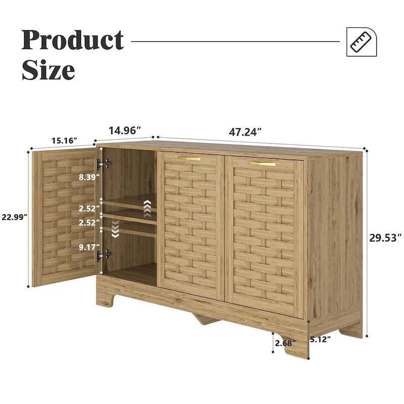 Armoire de rangement avec 3 portes, Buffet de rangement en bois