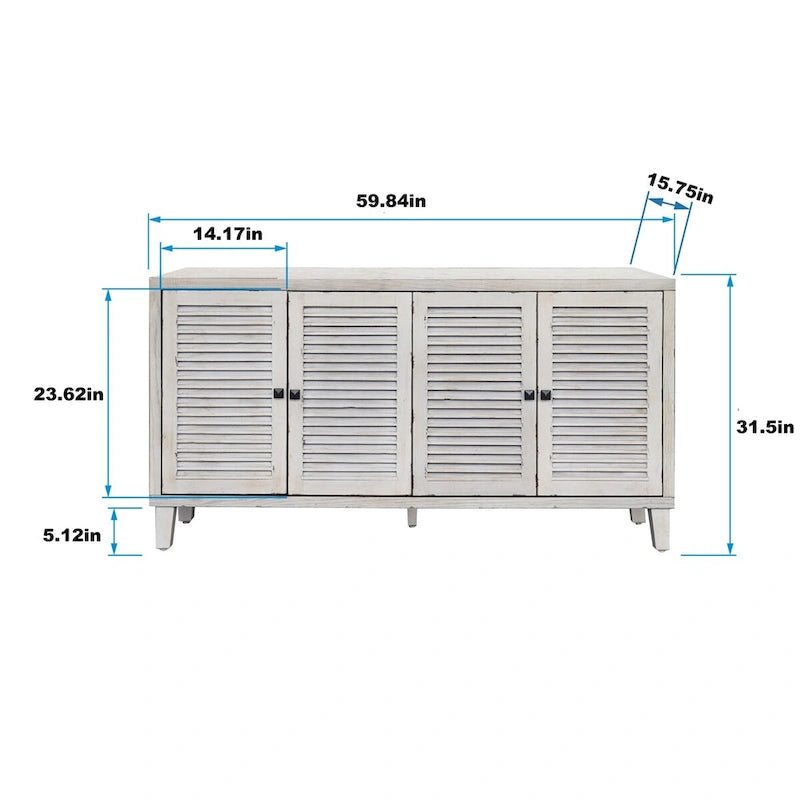 Meuble d'appoint 4 portes persiennes Buffet en bois