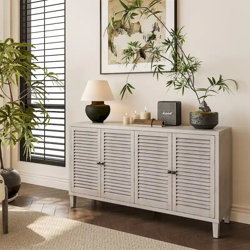 Meuble d'appoint 4 portes persiennes Buffet en bois