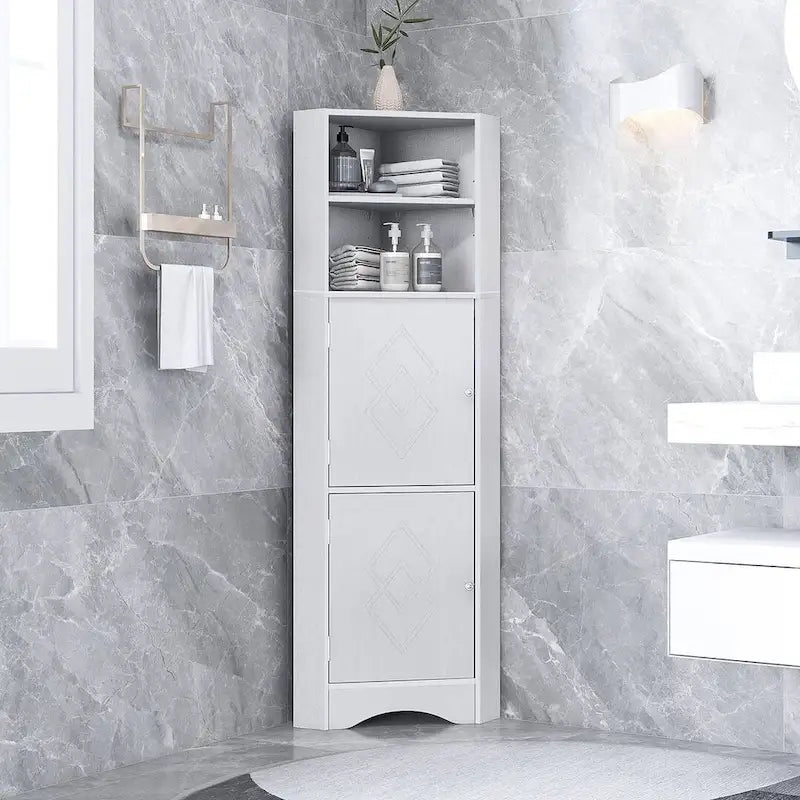 Rangement de salle de bain, Armoire d'angle haute avec 2 portes et 4 étagères