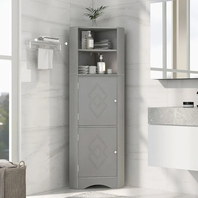Rangement de salle de bain, Armoire d'angle haute avec 2 portes et 4 étagères