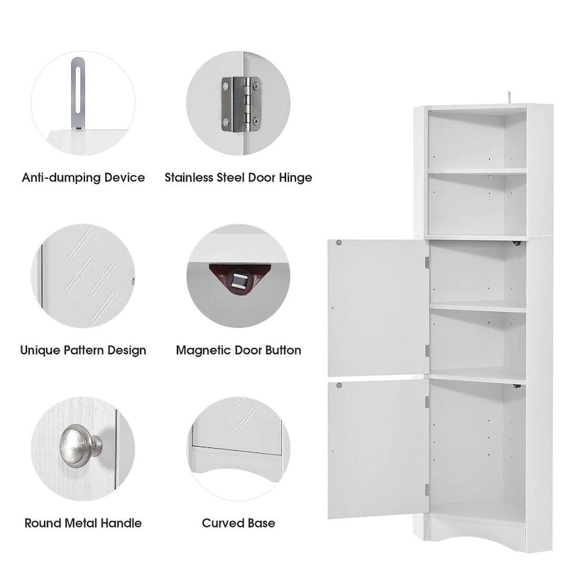 Rangement de salle de bain, Armoire d'angle haute avec 2 portes et 4 étagères