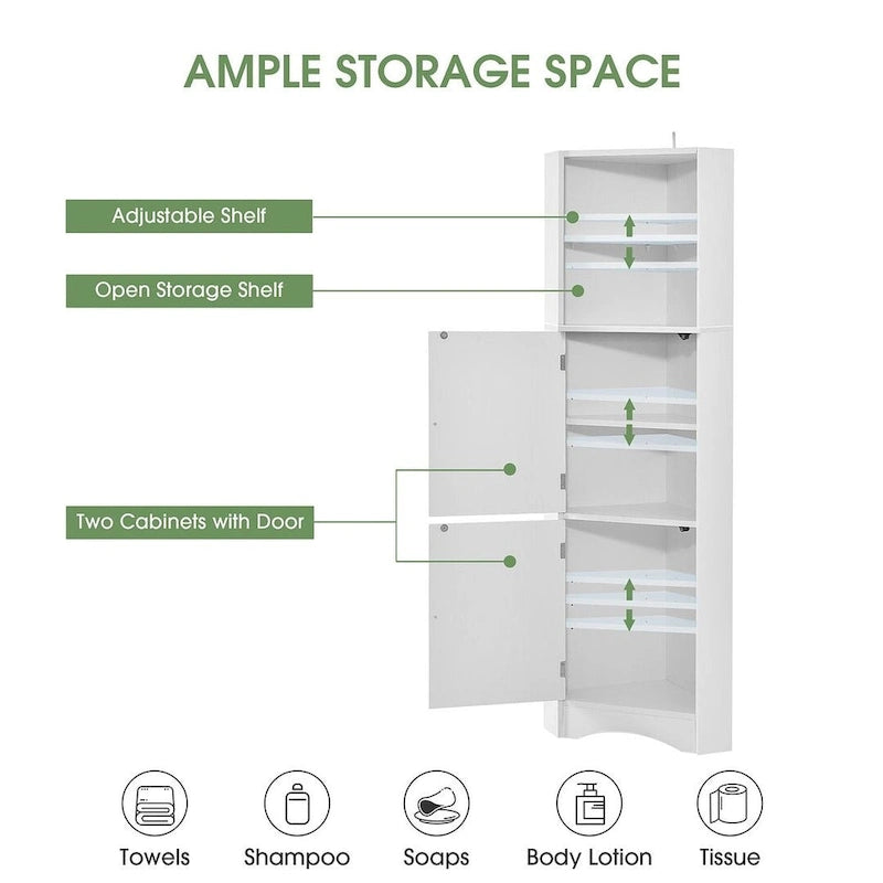 Rangement de salle de bain, Armoire d'angle haute avec 2 portes et 4 étagères